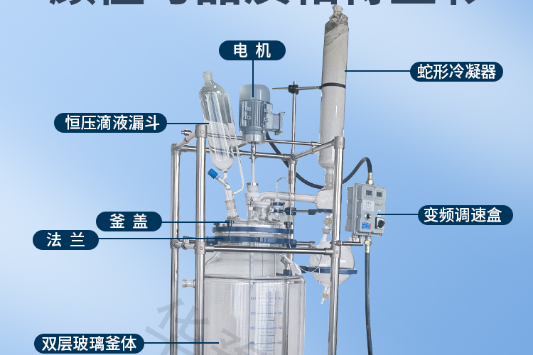 Explosion proof vacuum double-layer glass reaction kettle distillation extraction purification stirring device