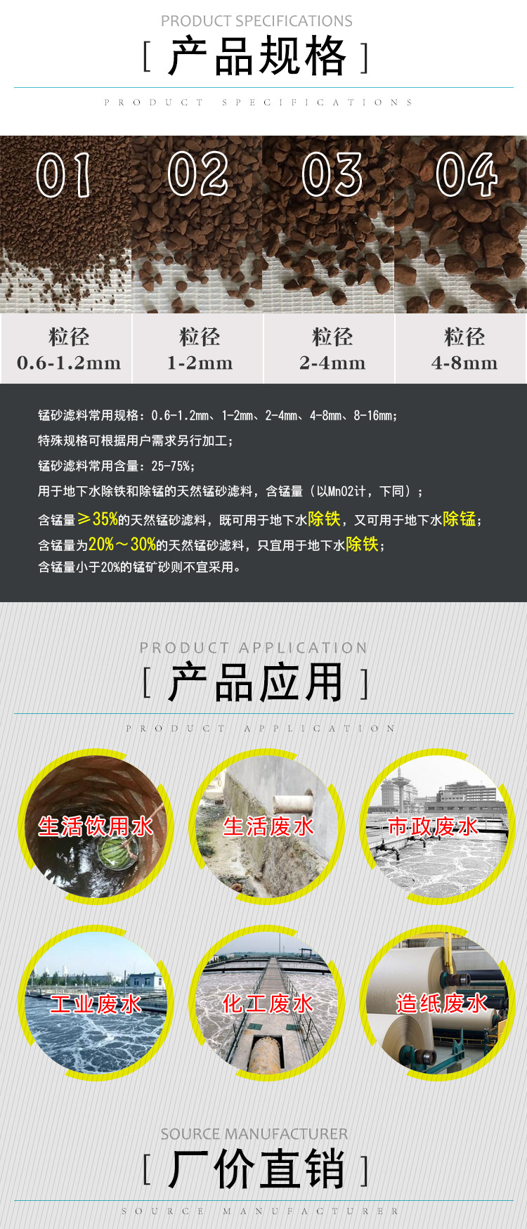锰砂滤料地下水除铁除锰多介质过滤器用锰砂滤料