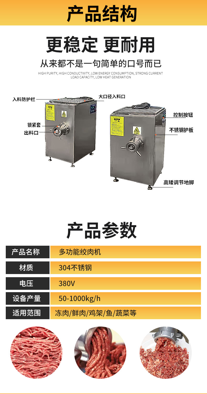 Commercial large-scale Meat grinder full automatic stainless steel meat grinder urinating beef ball processing meat grinder