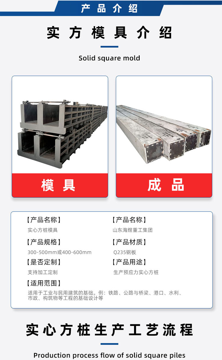 Adjustable square pile mold reduces labor intensity, has a wide range of applications and is easy to clean