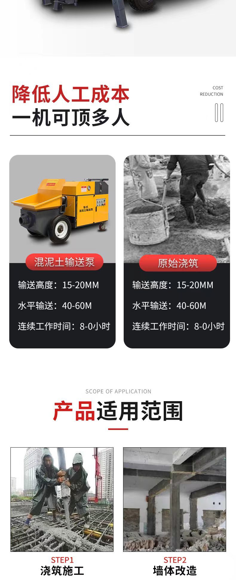 Concrete delivery pump Large particle small fine stone ground pump Concrete mortar hydraulic secondary structure column pump