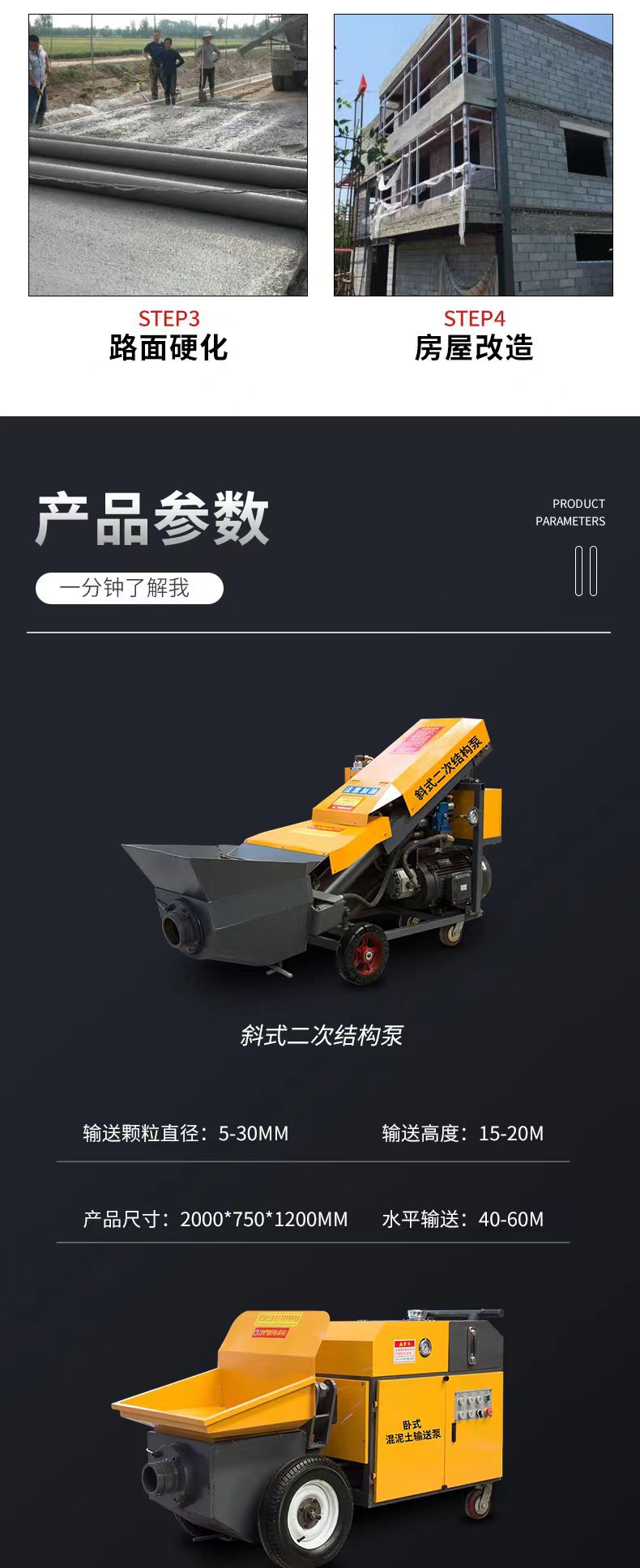 Concrete delivery pump Large particle small fine stone ground pump Concrete mortar hydraulic secondary structure column pump