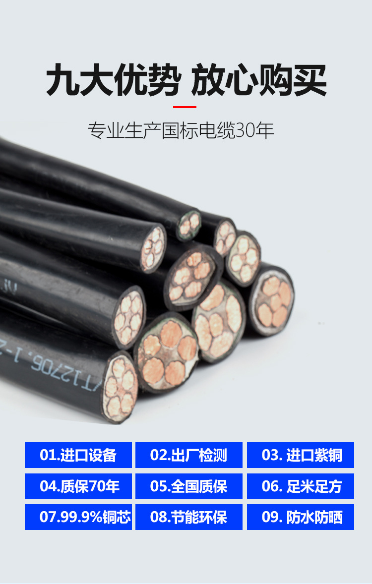 Yingrunjia national standard copper core YJV4 core 70m2 outdoor engineering anti-aging cable