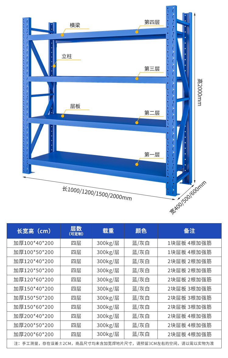 Storage shelves, multi-layer thickened, warehouse light storage racks, household and commercial detachable storage racks, display racks