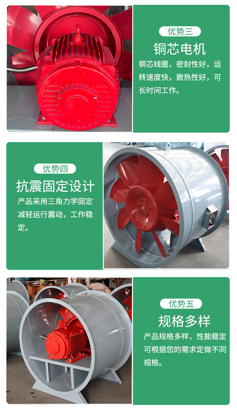 High volume silent high-speed pipeline HTF axial flow fire exhaust fan Yiji air conditioner