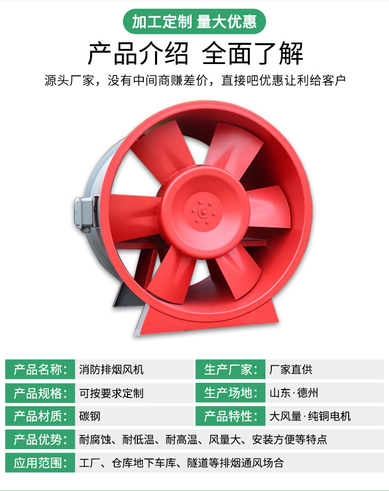 Customized T35 axial flow fire exhaust fan for industrial ventilation, Dezhou Yiji