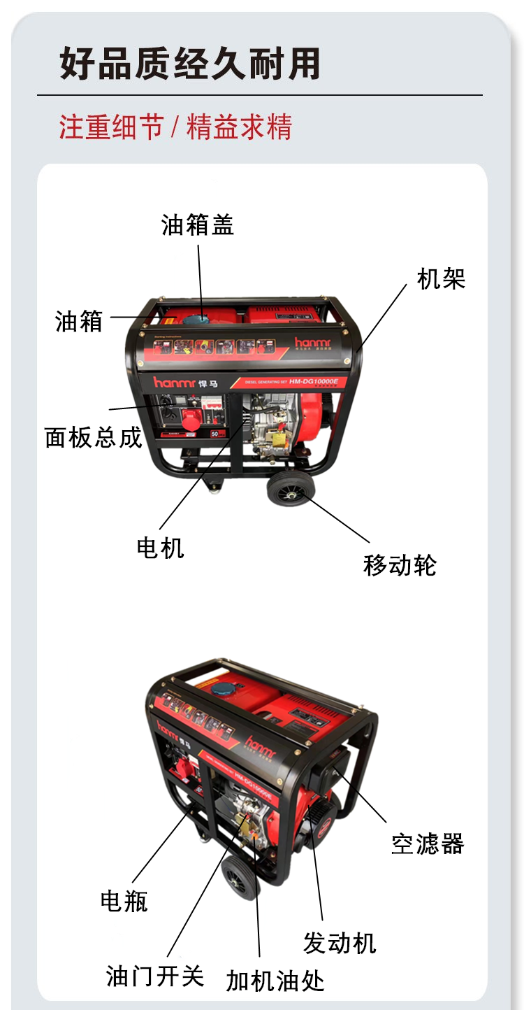 178 type air-cooled diesel generator set, open-frame model, 3 kW single-phase electric starting