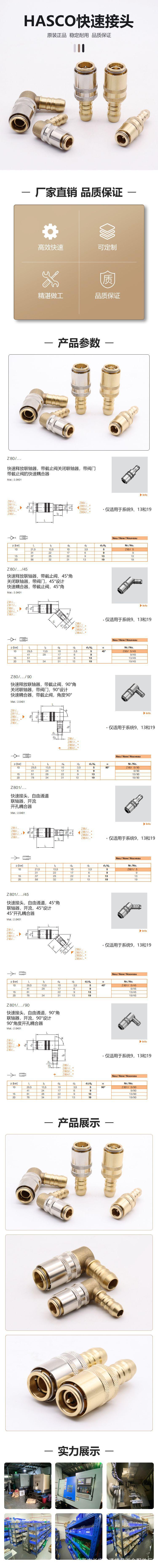 HASCO German style brass thickened water pipe waterproof thermal oil 320 degree high temperature special quick connector Z80/13