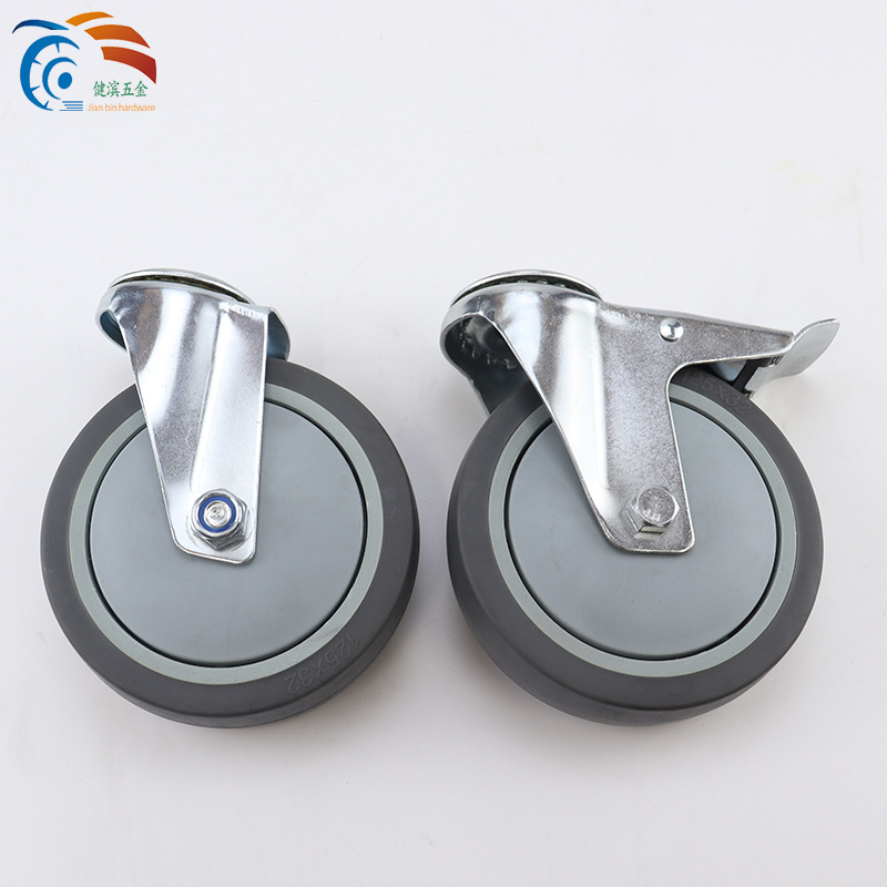 5-inch medium-sized rubber hole top movable casters, industrial furniture wheels, medical carts, dining carts, TRP universal belt brake wheels