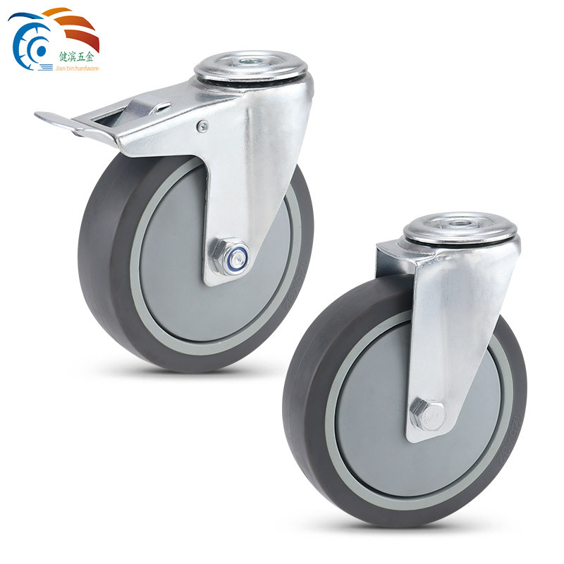 5-inch medium-sized rubber hole top movable casters, industrial furniture wheels, medical carts, dining carts, TRP universal belt brake wheels