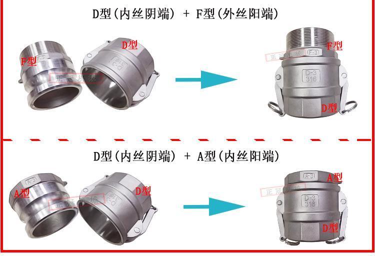 Stainless steel 304 quick connector oil pump conversion pipe connector internal thread female head external thread female end D type 1.2 inch B type