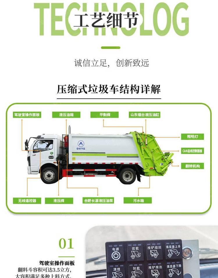 Dongfeng 8-way compressed garbage truck with bucket hanging flip frame can be remotely operated