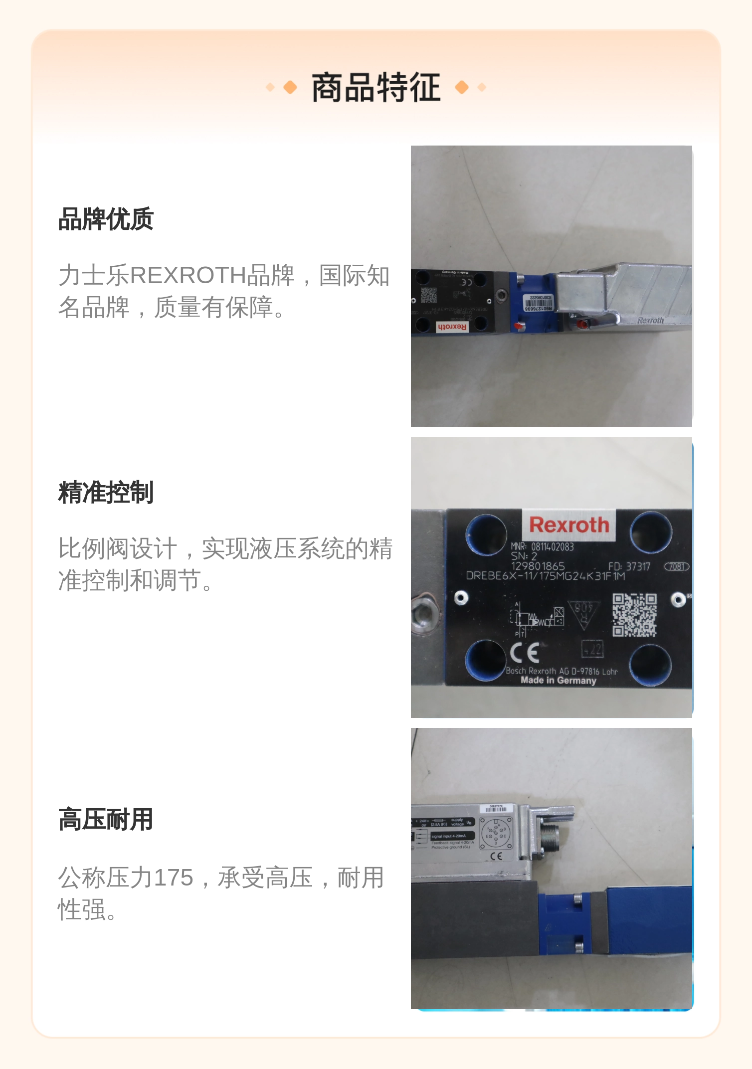力士乐REXROTH液压系统用比例阀，公称直径6cm，蓝色铸铁