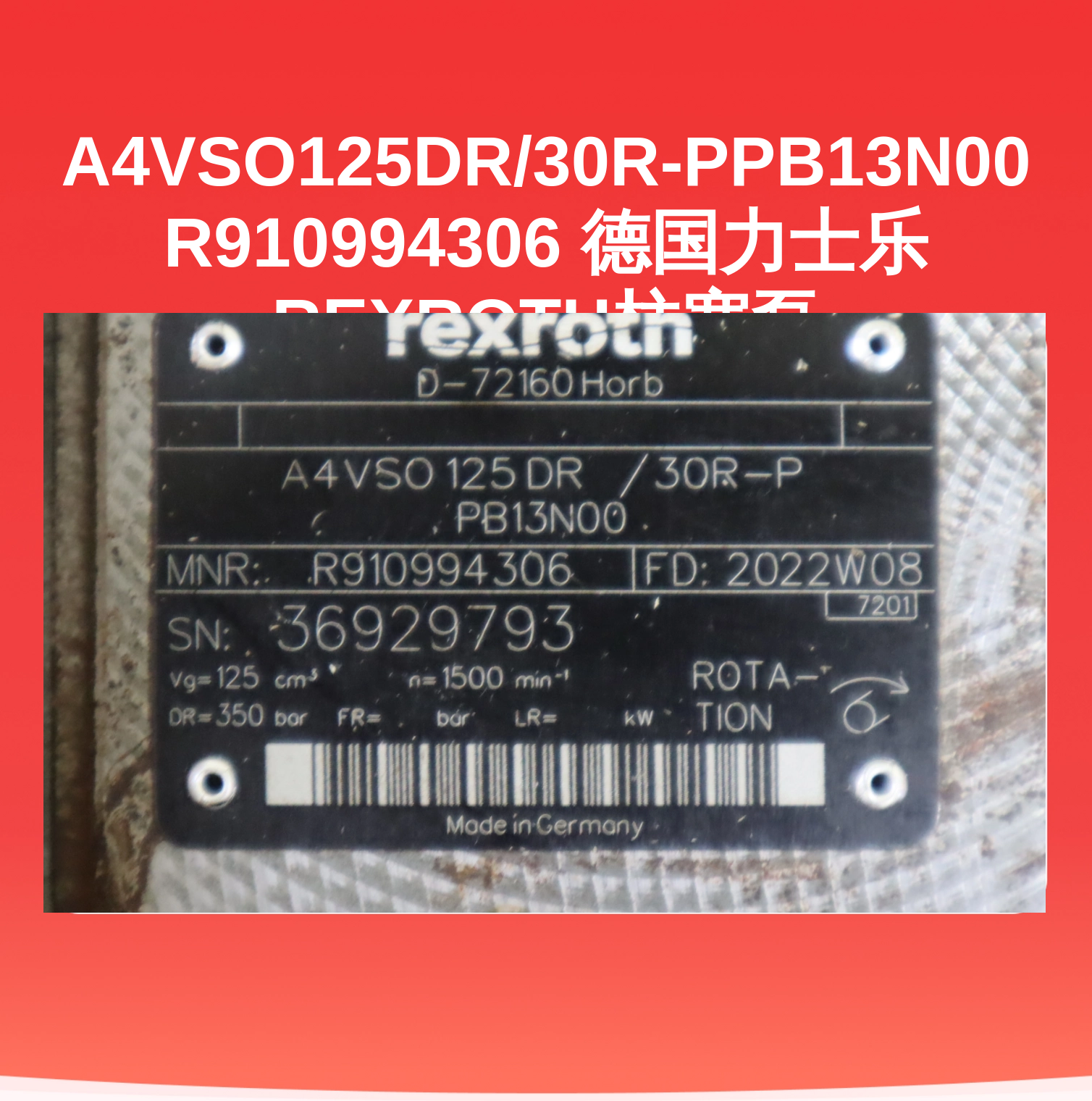 A4VSO125DR/30R-PPB13N00 R910994306 德国力士乐REXROTH柱塞泵