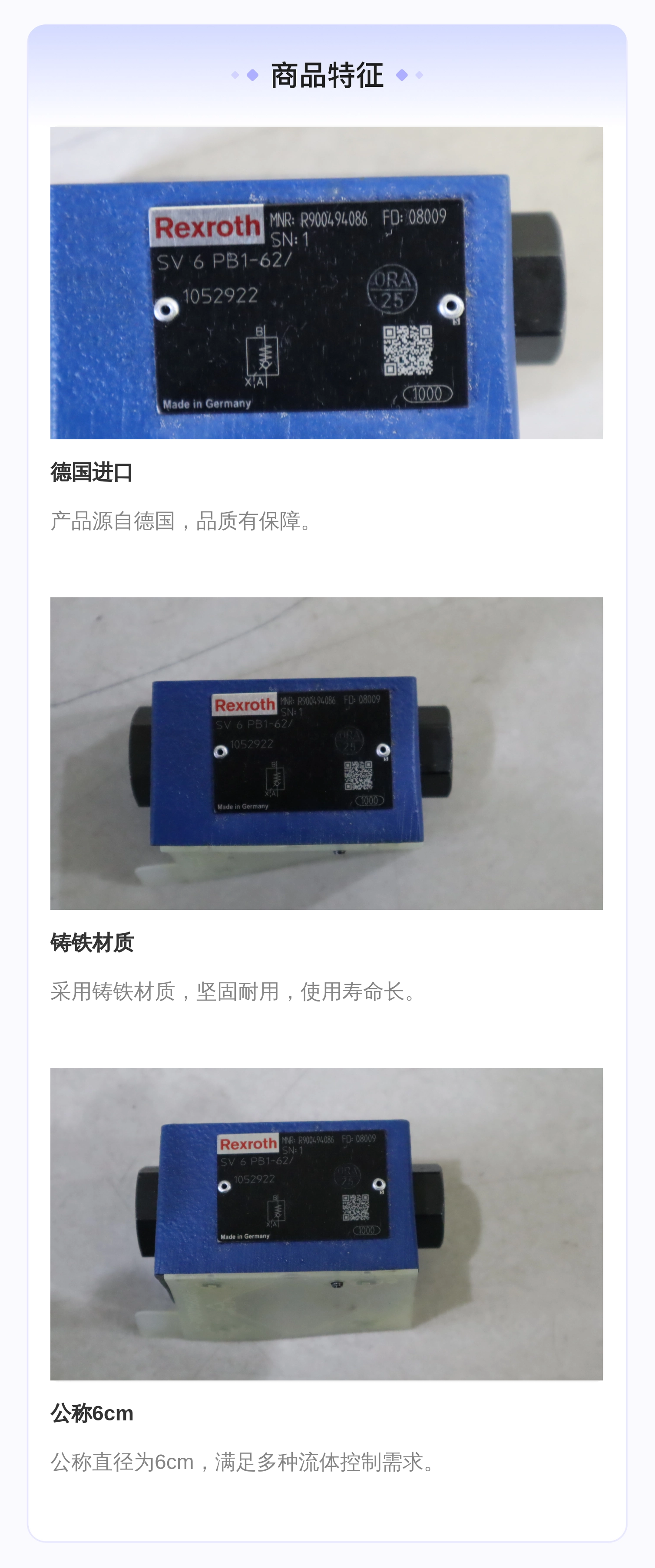 力士乐德国进口单向阀SV6PB1 公称6cm 铸铁材质