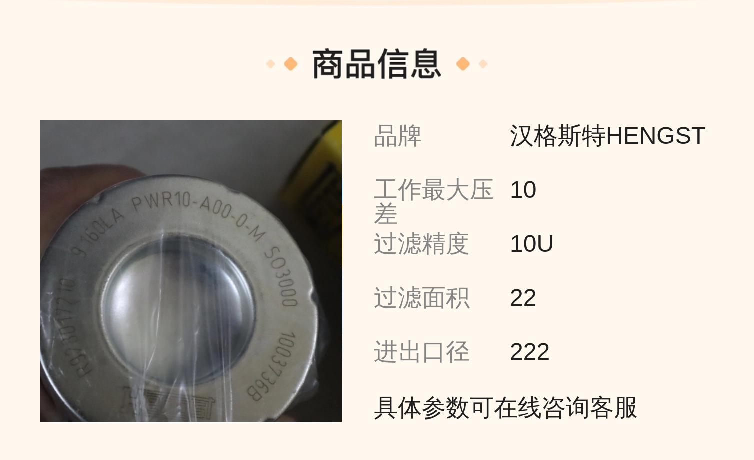 汉格斯特HENGST滤芯R928017210 10U精度22㎡面积