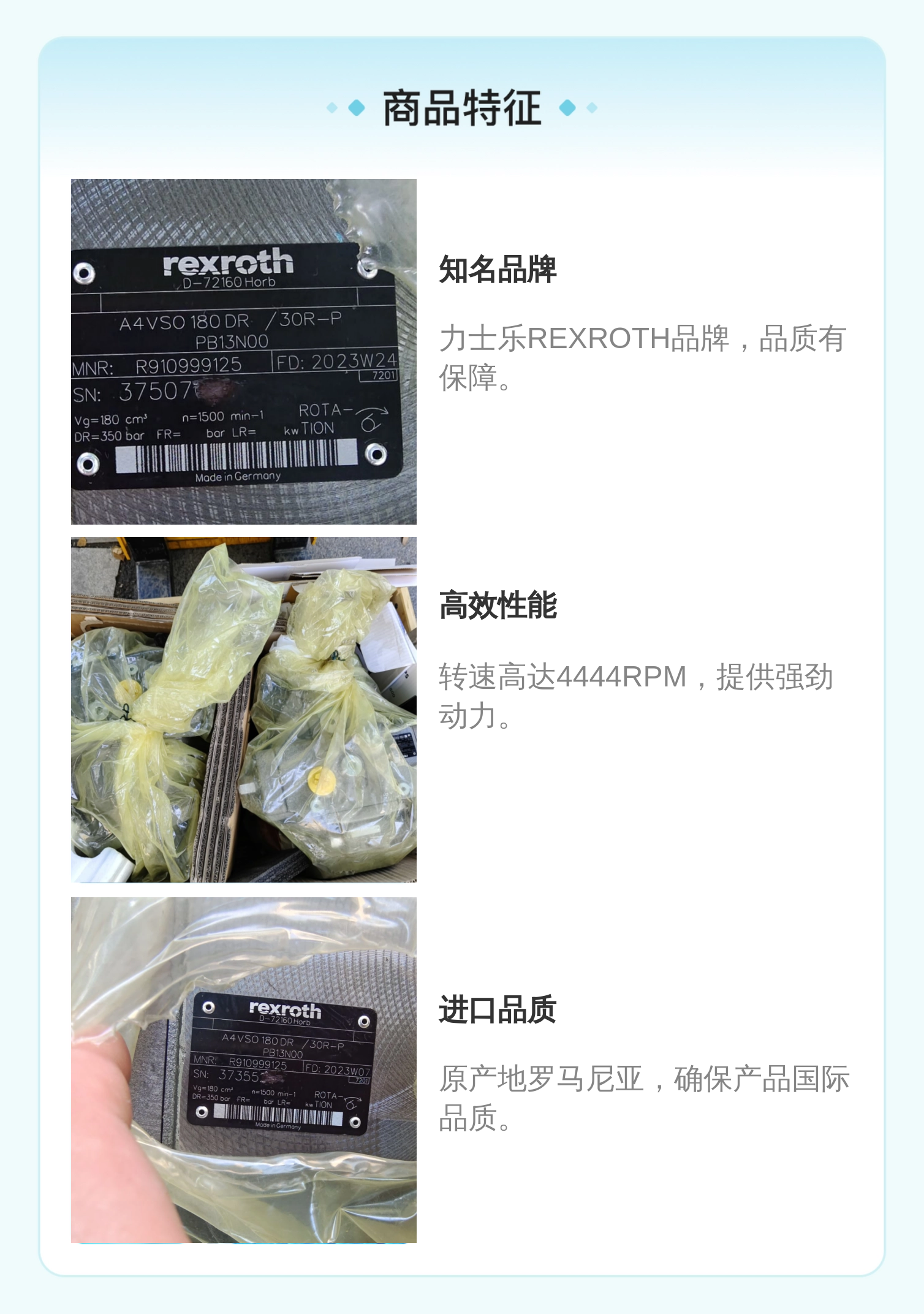 德国力士乐REXROTH柱塞泵 R91099125 A4VSO180DR/30R-PPB13N00