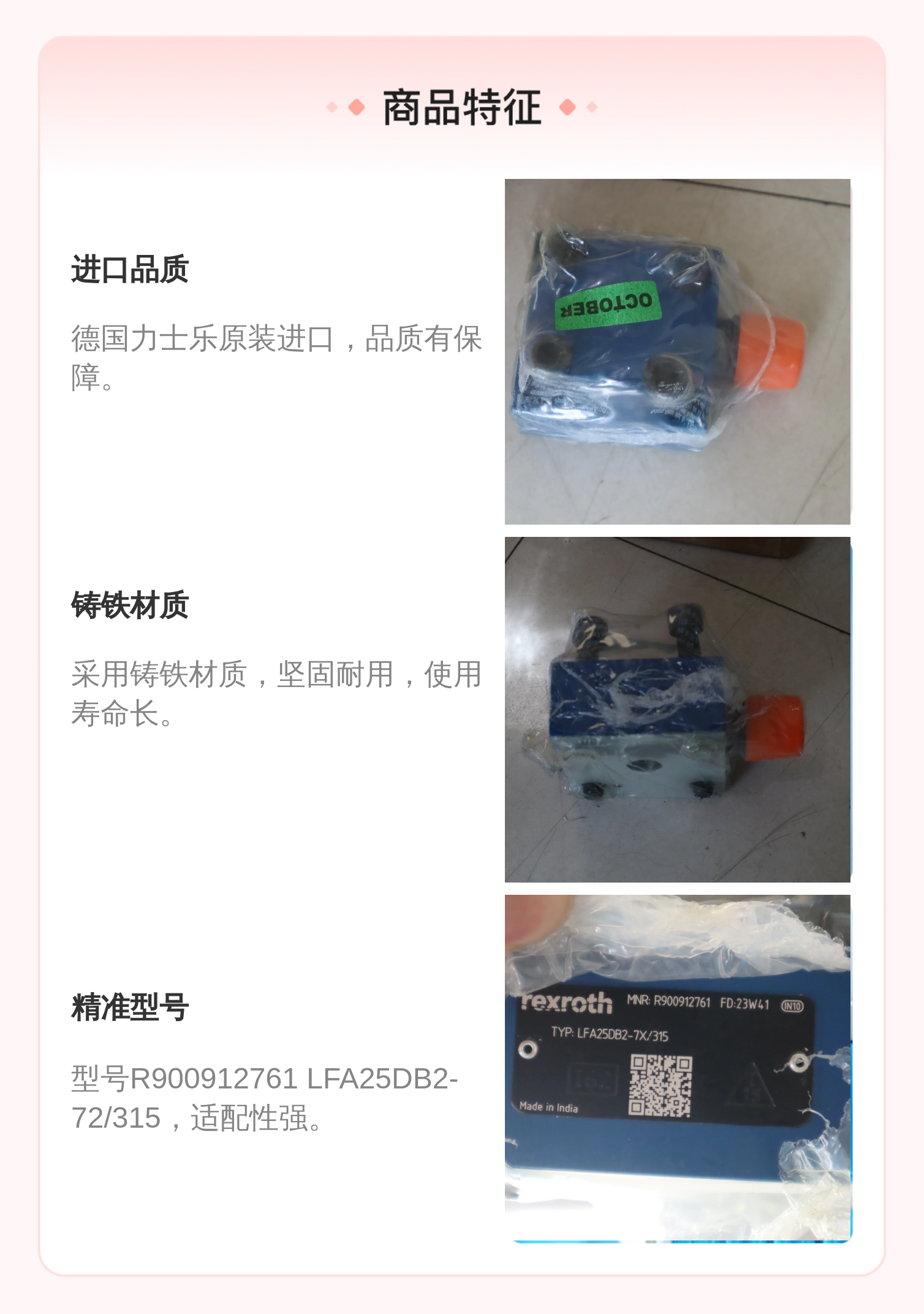 印度产 R900912761 LFA25DB2-72/315 德国力士乐REXROTH插装阀盖板