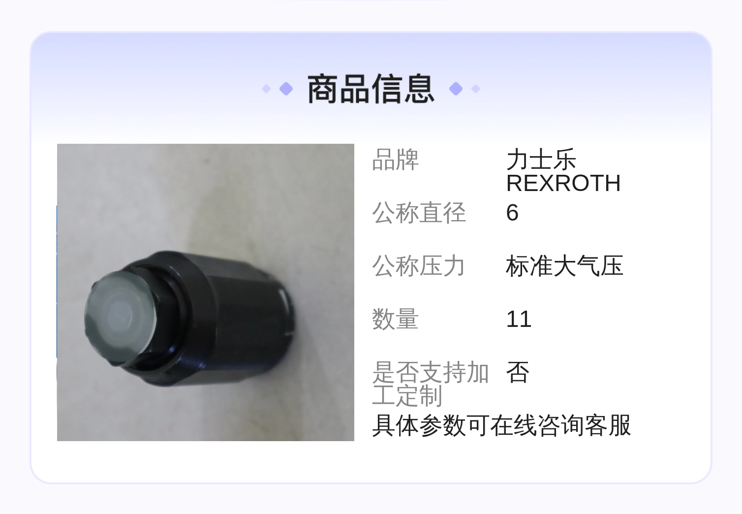 力士乐REXROTH单向阀 R900422145 MG10G14/V 进口液压系统配件