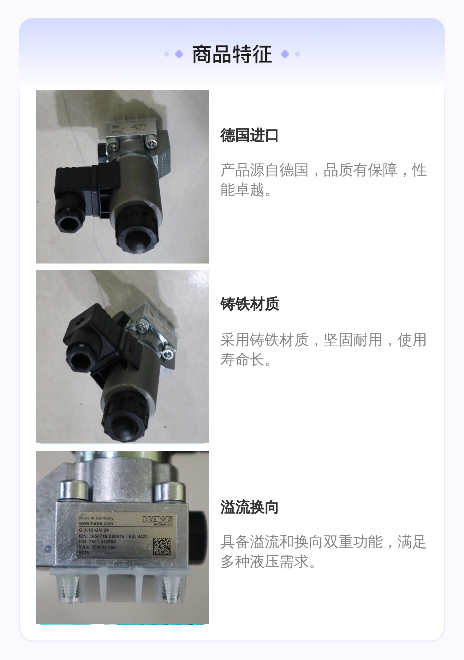 德国哈威HAWE G3-12-GM24型号溢流换向阀 铸铁材质