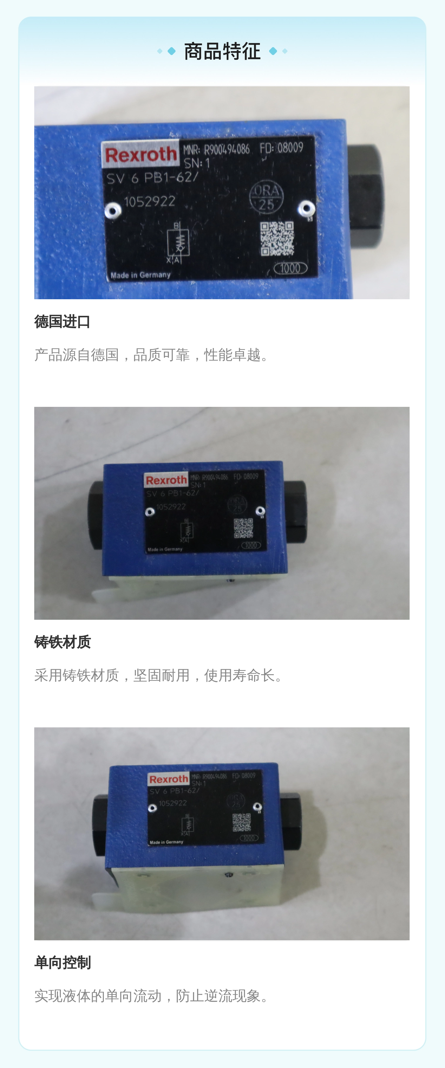 德国力士乐REXROTH单向阀SV6PB1系列进口铸铁
