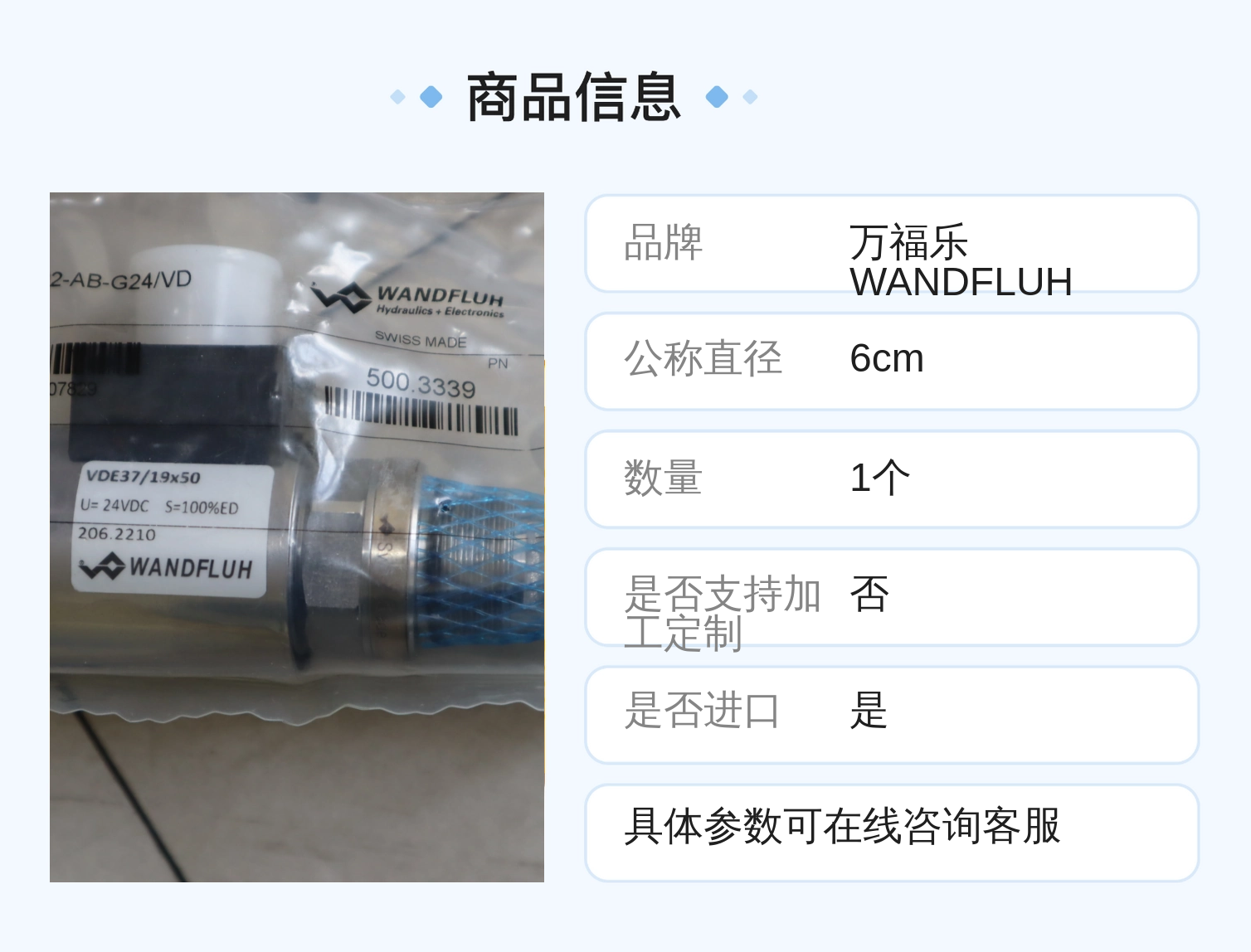 万福乐WANDFLUH插装阀SDSPM22-AB-G24 瑞士进口