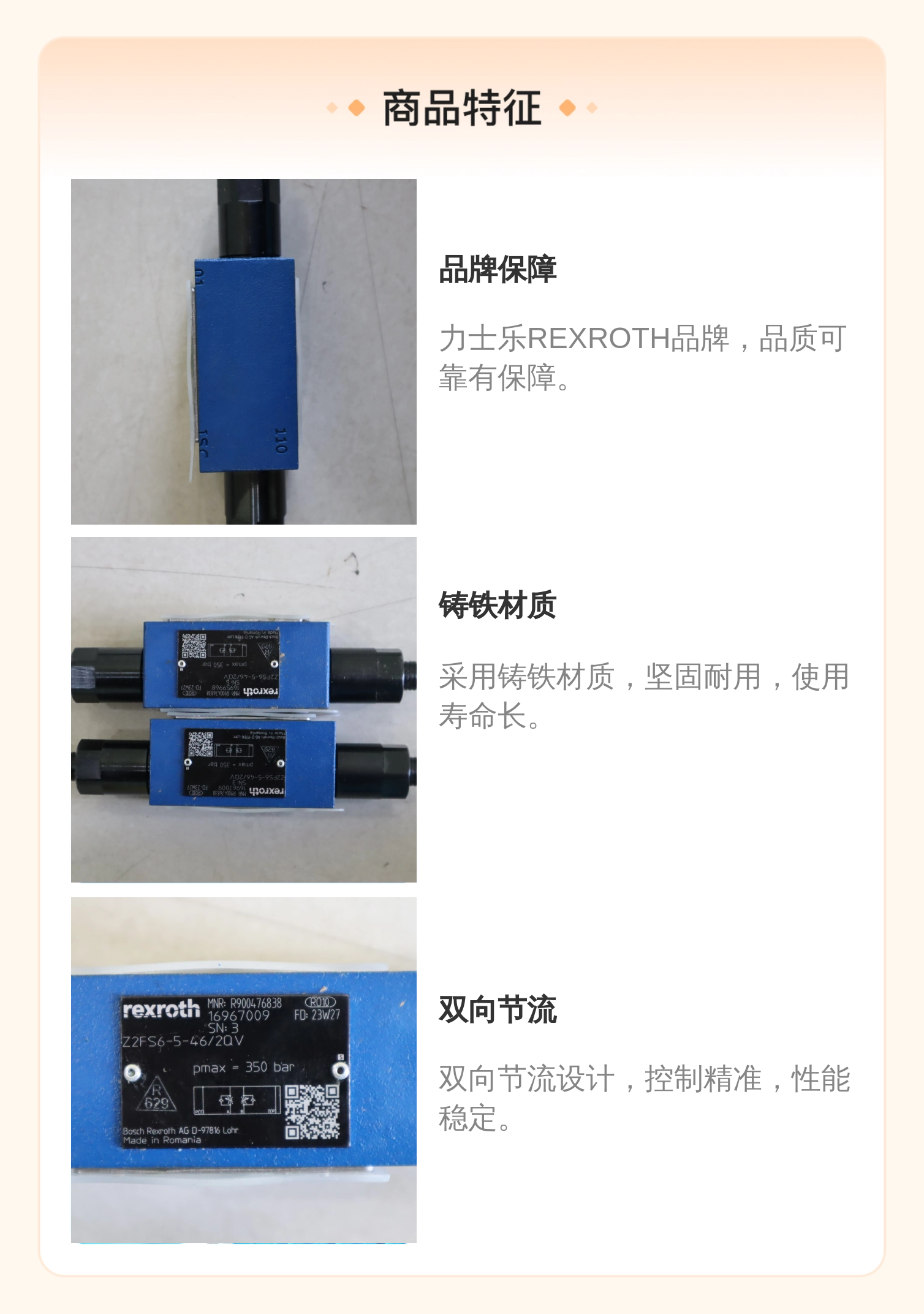 REXROTH品牌蓝色铸铁材质液压系统双向节流阀木箱包装德国原产
