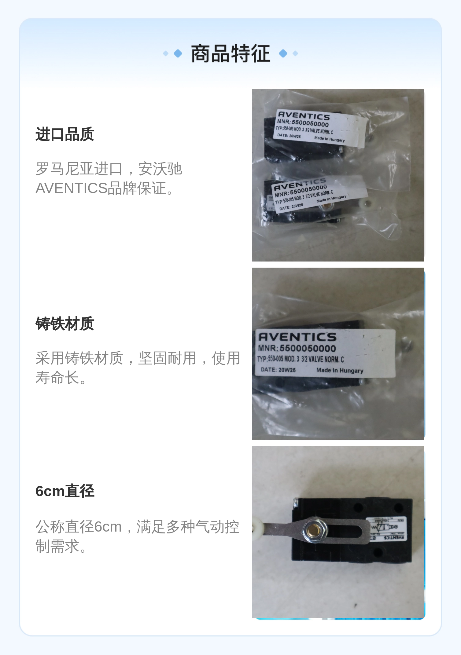 安沃驰AVENTICS进口气动阀 铸铁材质 蓝色 6cm公称直径