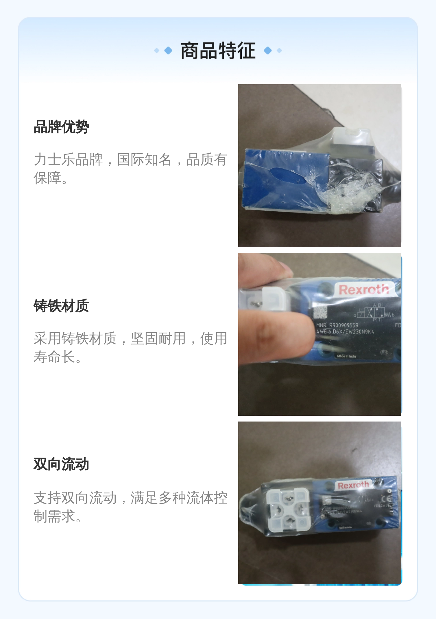 德国力士乐REXROTH蓝色铸铁电磁阀R900909559